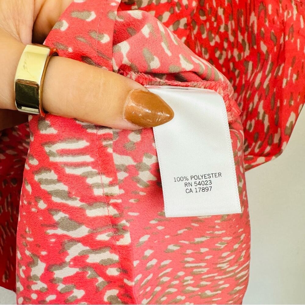 BANANA REPUBLIC Salmon Pink Cream Beige Print Neck Tie Button Tank Top Blouse S - Picture 8 of 14